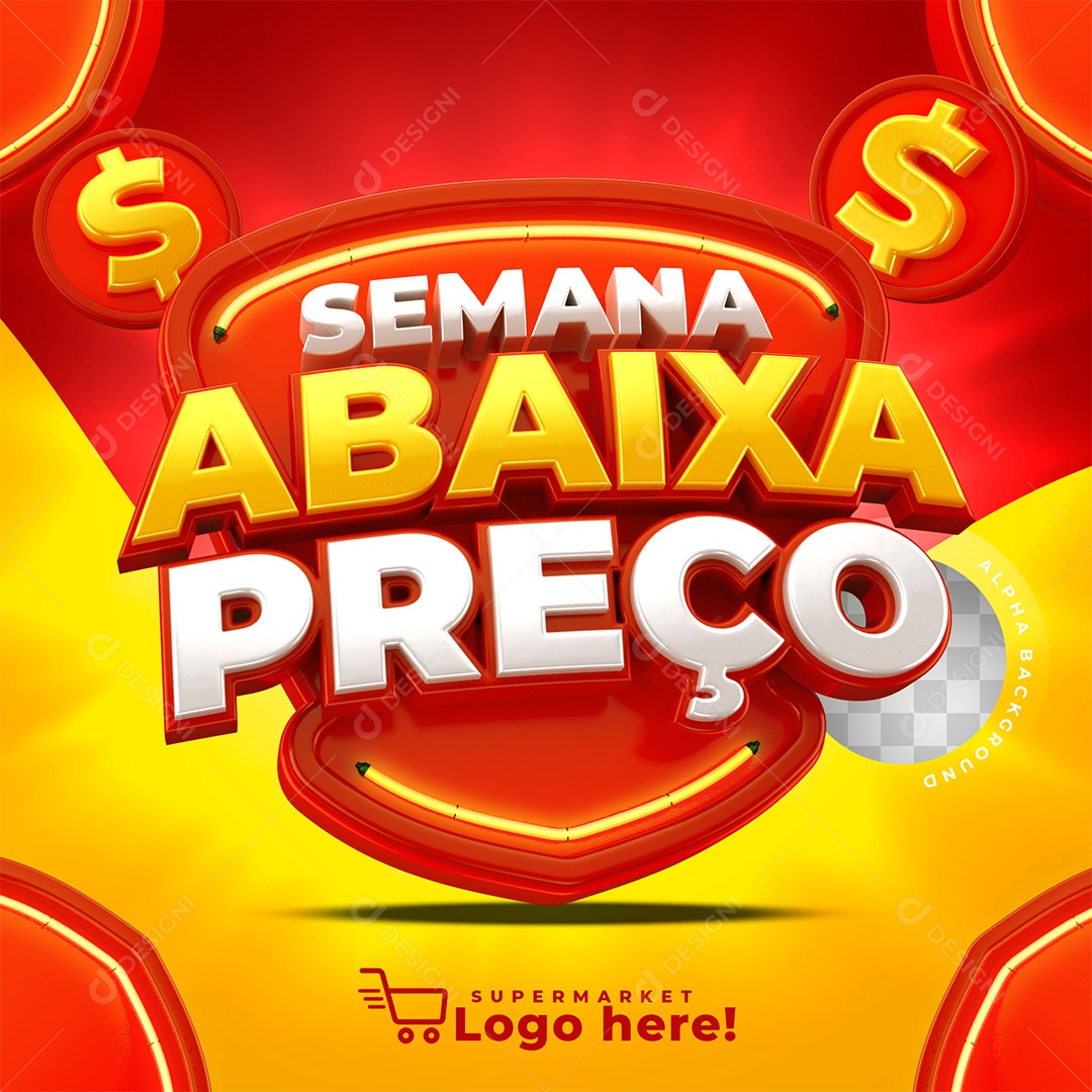 Semana Abaixa Preço Selo 3D Vermelho para Composição de Supermercado PSD