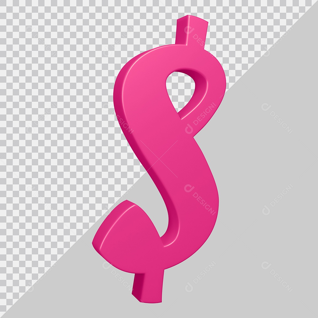 Elemento 3D Para Composição Símbolo do dólar $ Rosa PSD