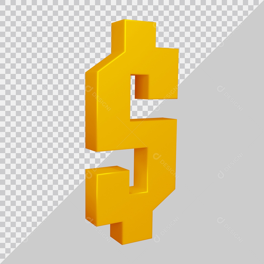 Elemento 3D Para Composição Símbolo do dólar $ Dourado PSD