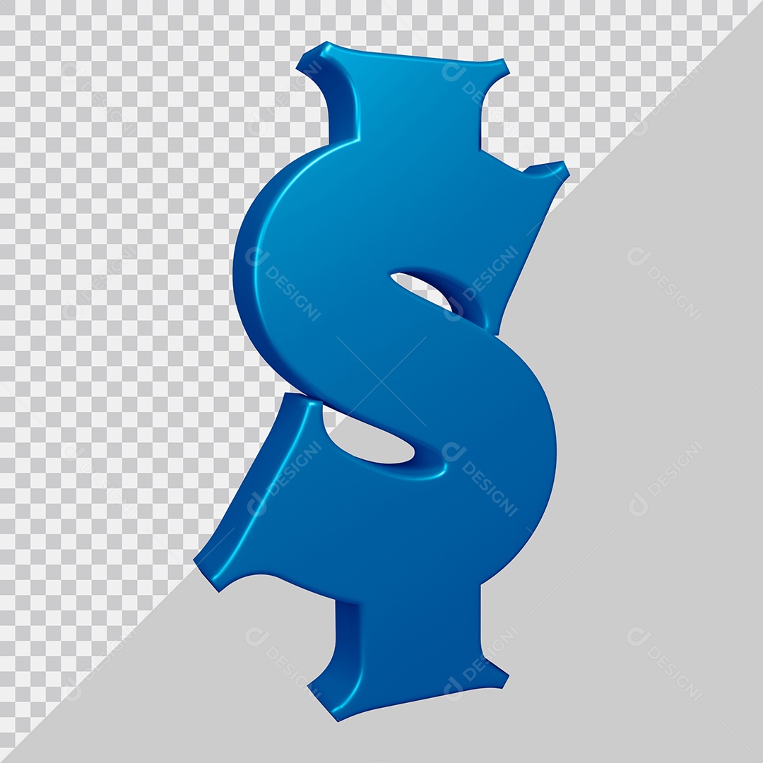 Elemento 3D Para Composição Símbolo do dólar $ Azul PSD