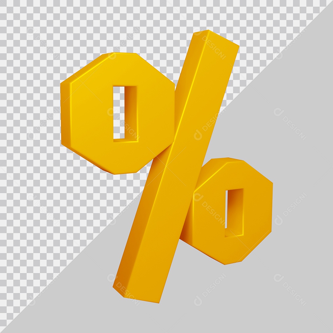 Elemento 3D Para Composição Símbolo de Porcentagem Dourado PSD