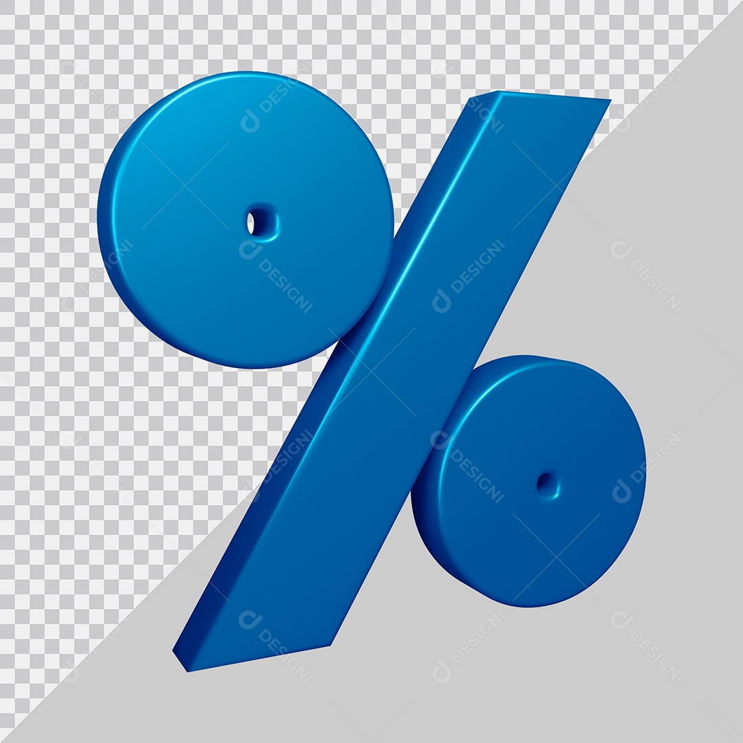 Elemento 3D Para Composição Símbolo de Porcentagem Azul PSD