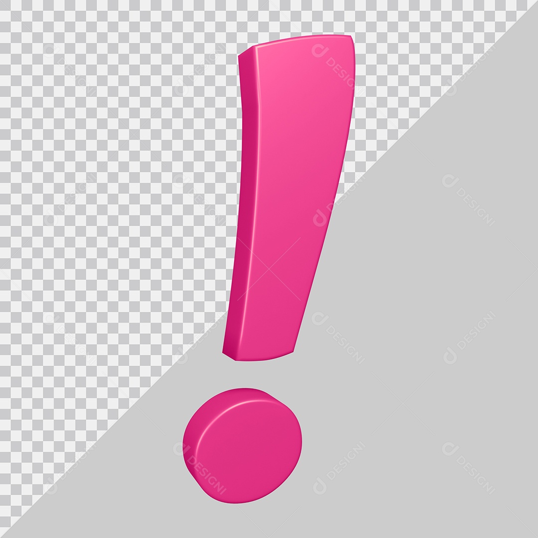 Elemento 3D Para Composição Símbolo de Ponto de Exclamação Rosa PSD