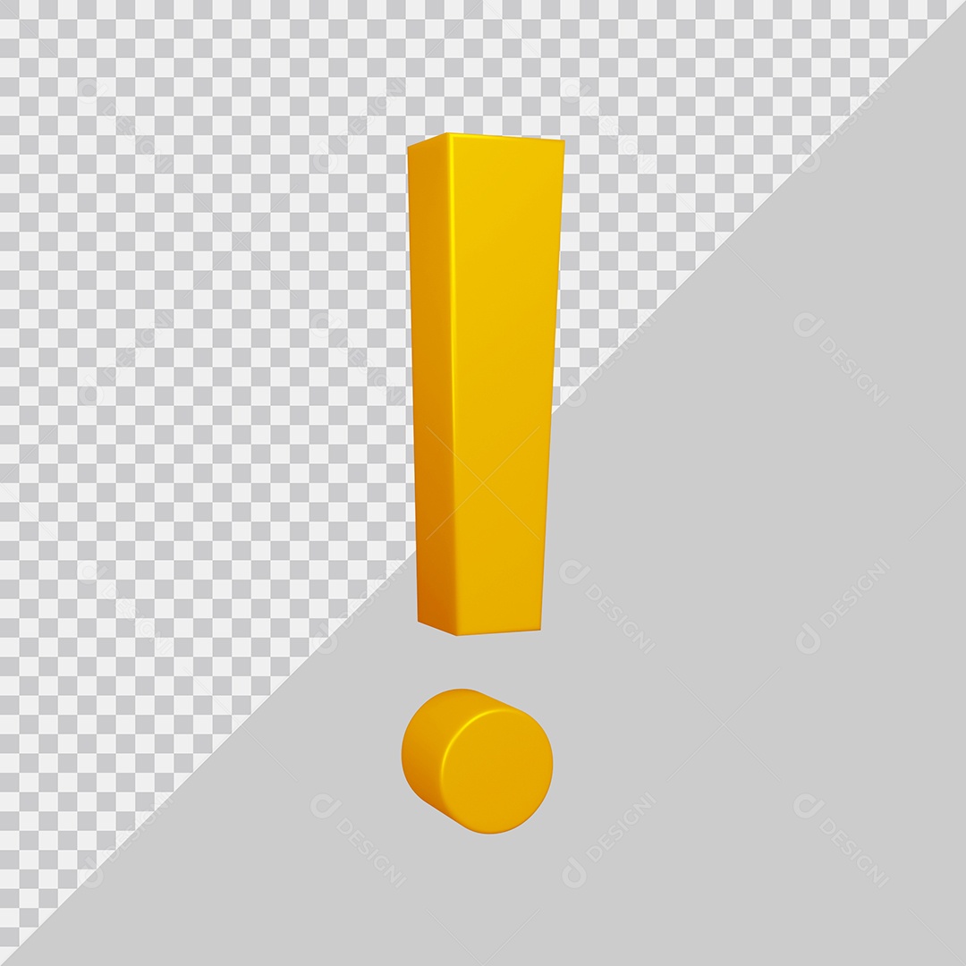 Elemento 3D Para Composição Símbolo de Ponto de Exclamação Dourado PSD