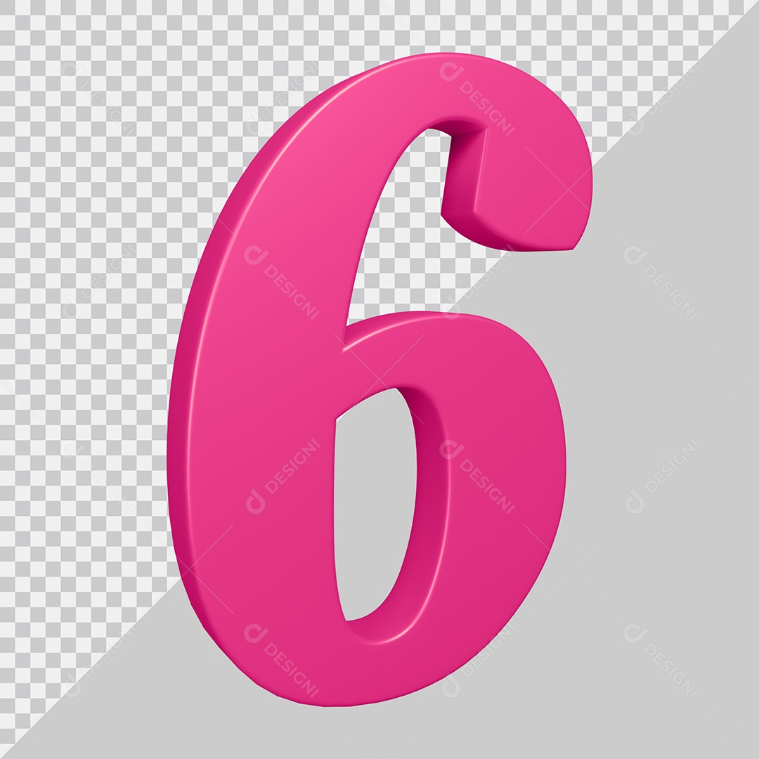 Elemento 3D Para Composição Número 6 Rosa PSD