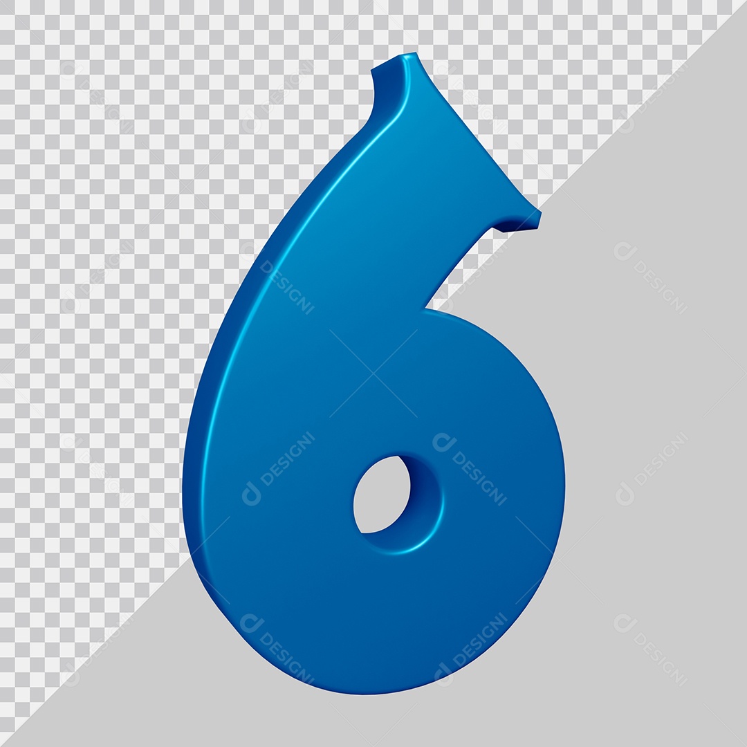 Elemento 3D Para Composição Número 6 Azul PSD