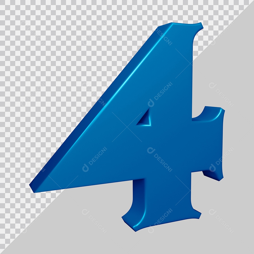 Elemento 3D Para Composição Número 4 Azul PSD