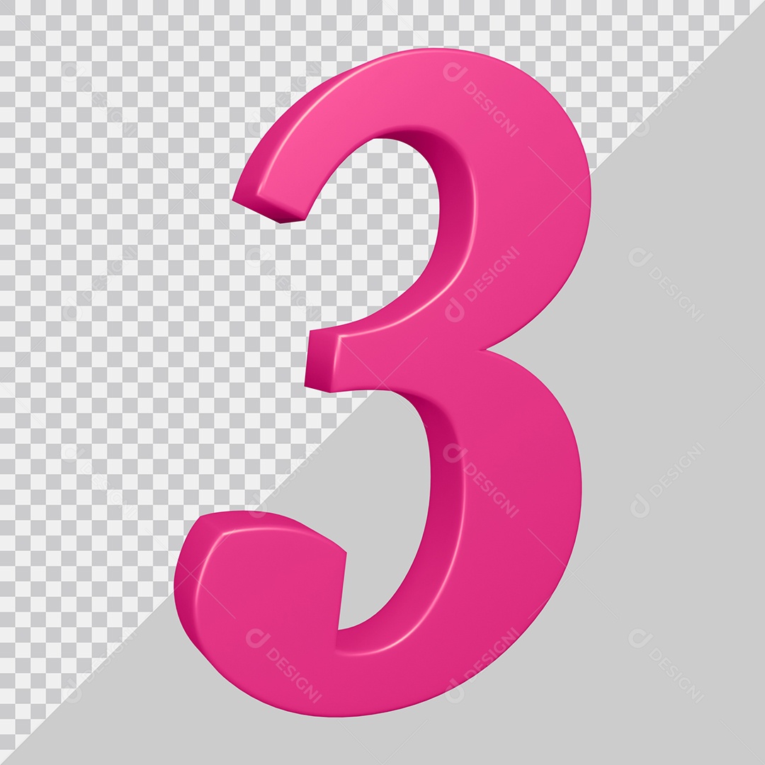 Elemento 3D Para Composição Número 3 Rosa PSD