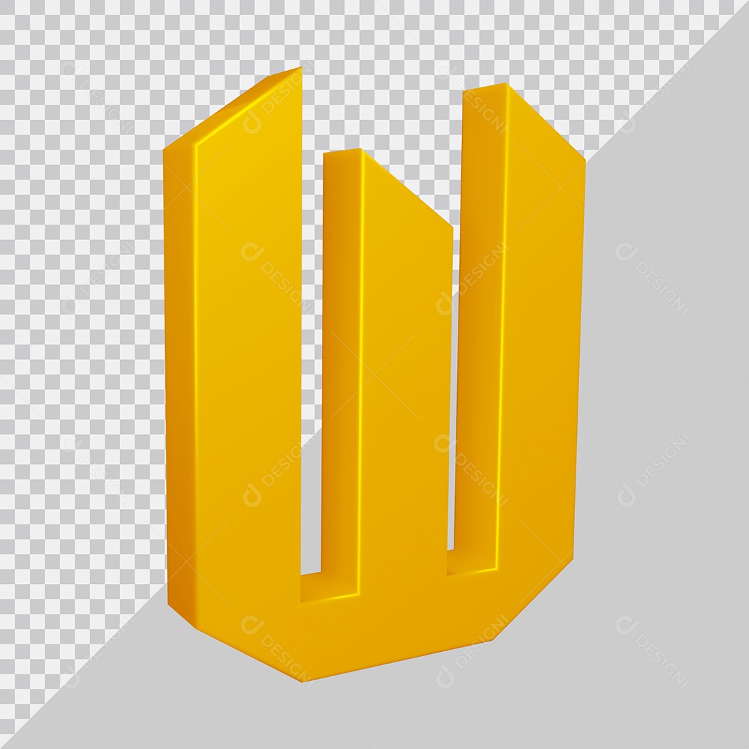 Elemento 3D Para Composição Letra W Dourado PSD