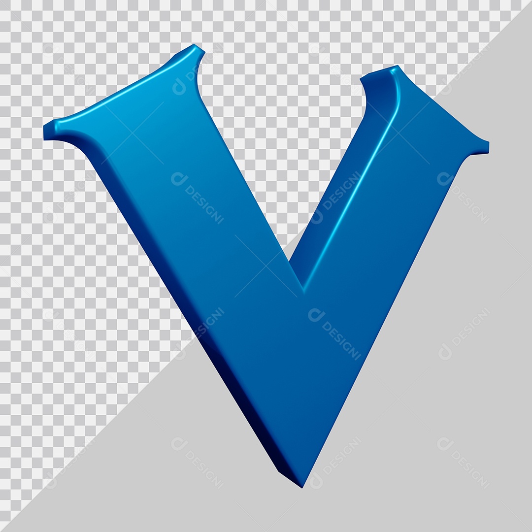 Elemento 3D Para Composição Letra V Azul PSD