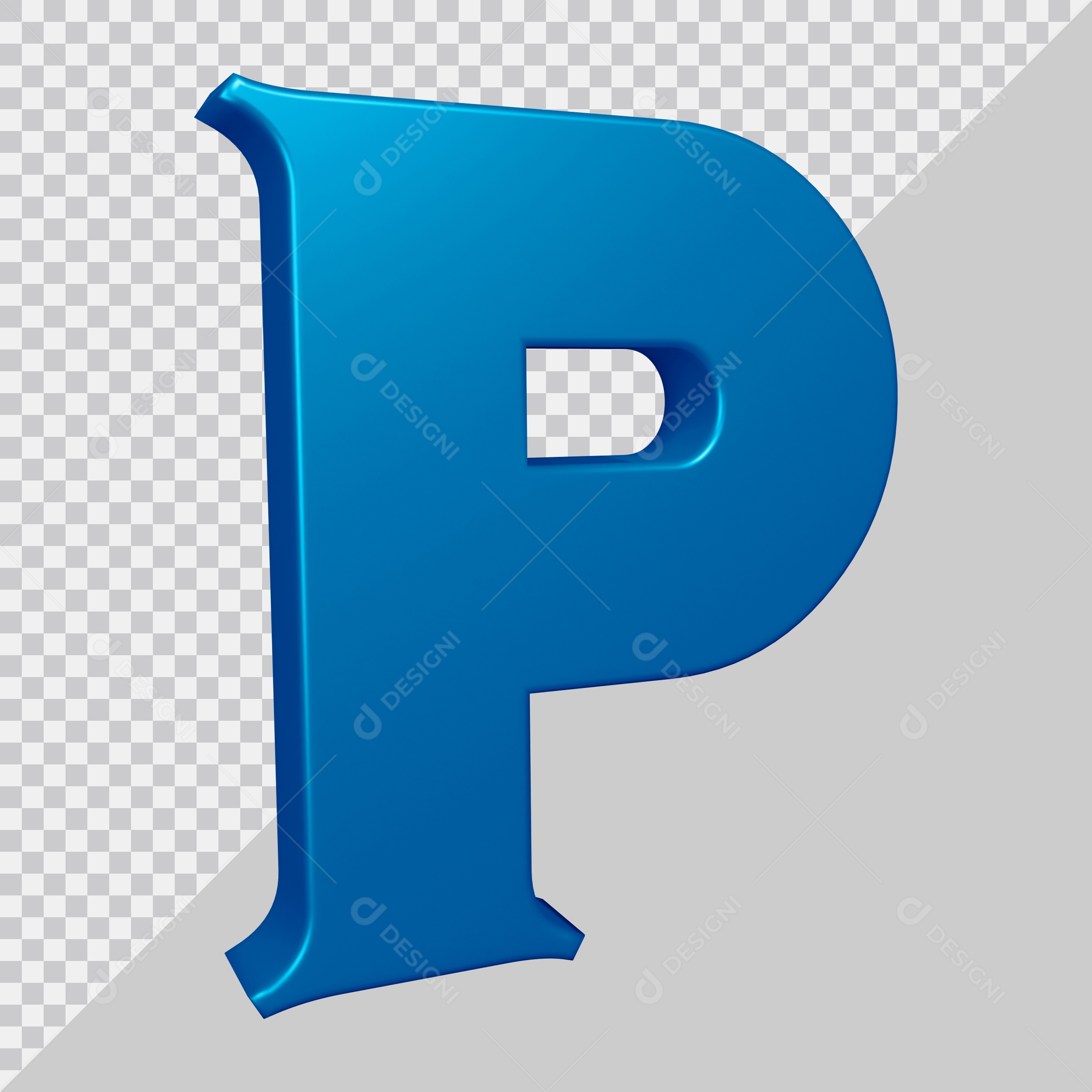 Elemento 3D Para Composição Letra P Azul PSD