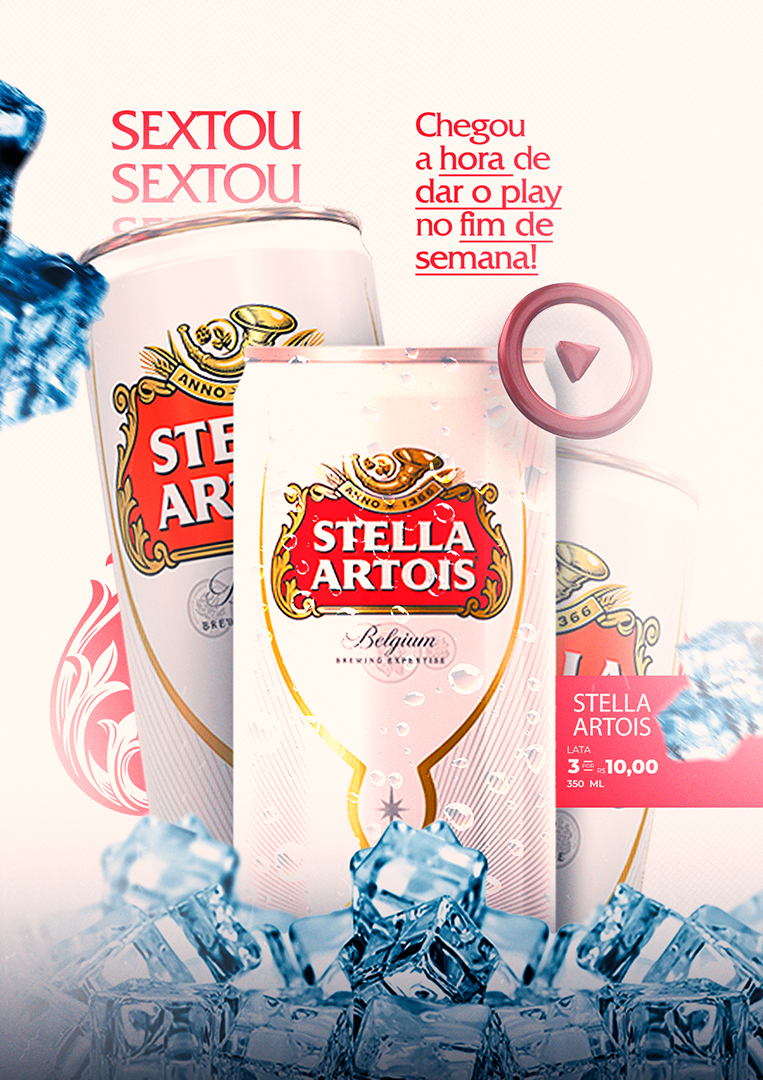 Chegou a Hora de Dar o Play no Fim de Semana Cardápio Stella Artois Social Media PSD Editável