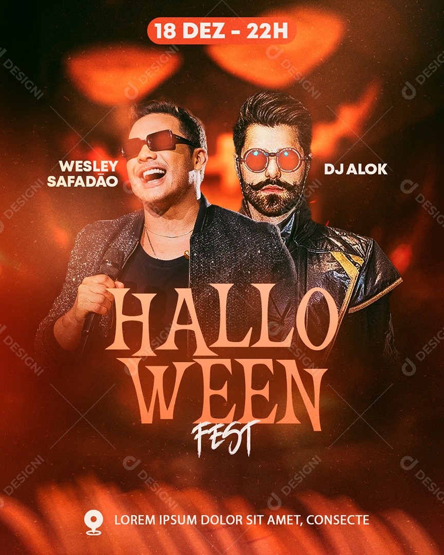Flyer Halloween Fest Com Dj Alok e Wesley Safadão Social Media PSD Editável