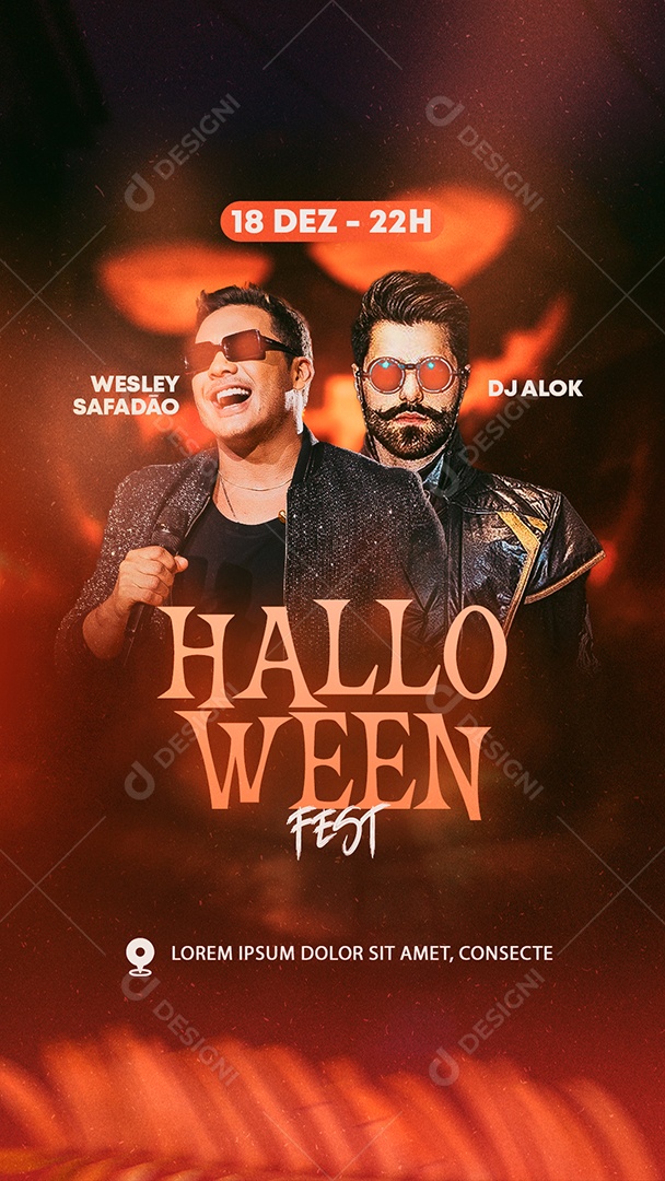 Story Flyer Halloween Fest Com Dj Alok e Wesley Safadão Social Media PSD Editável