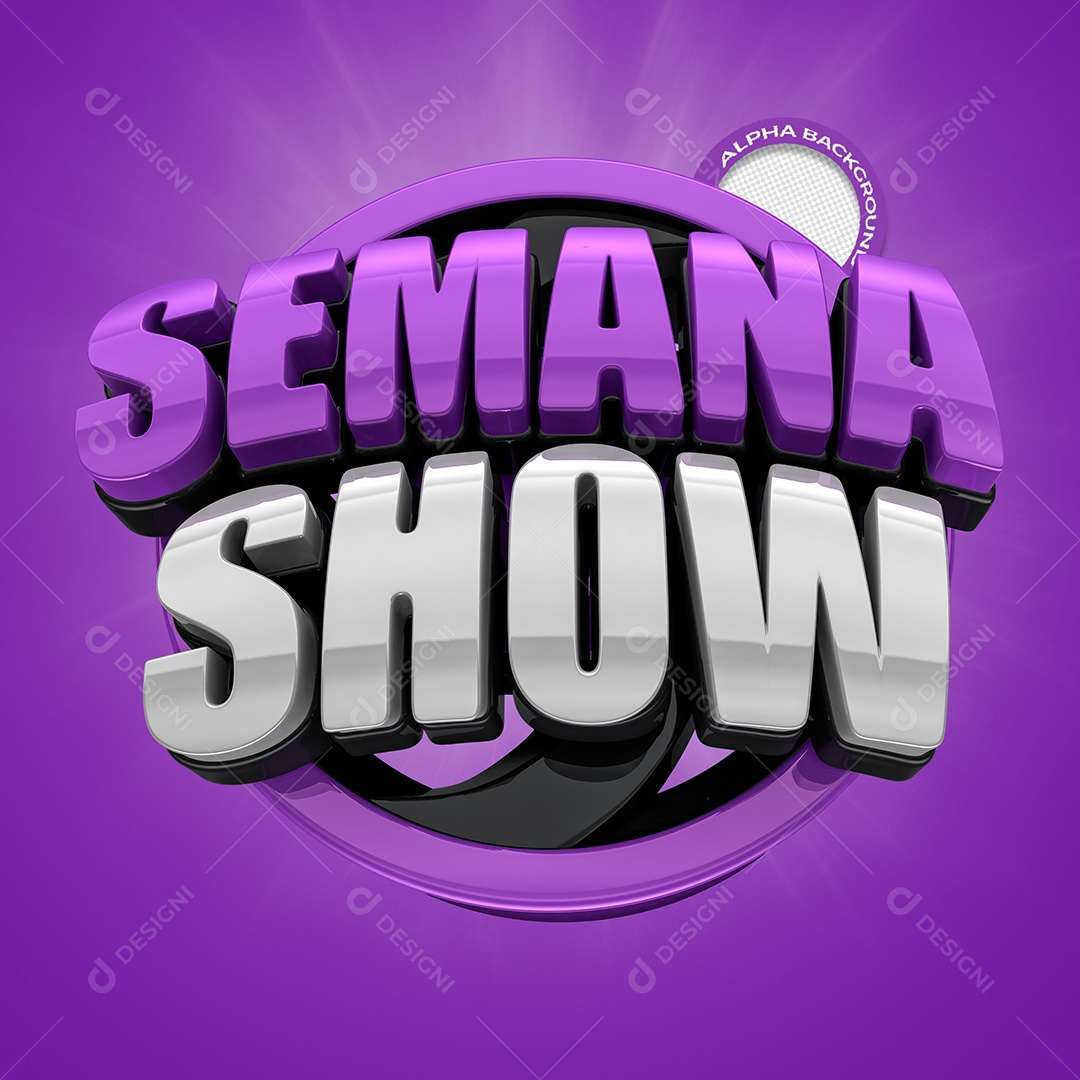Semana Show Selo 3D Roxo e Branco para Composição PSD