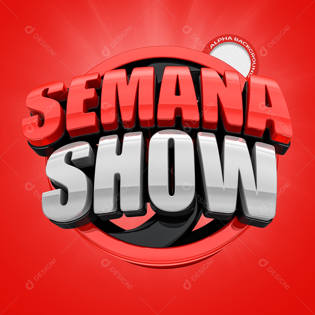 Semana Show Selo 3D Vermelho e Branco para Composição PSD