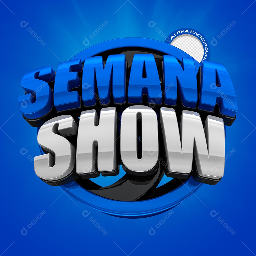 Semana Show Selo 3D Azul e Branco para Composição PSD