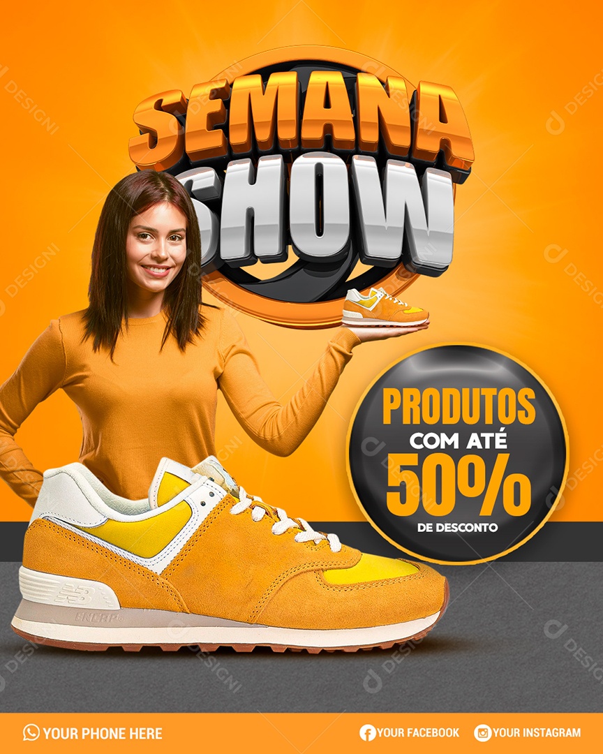 Produtos Com Até 50% de Desconto Semana Show Social Media PSD Editável