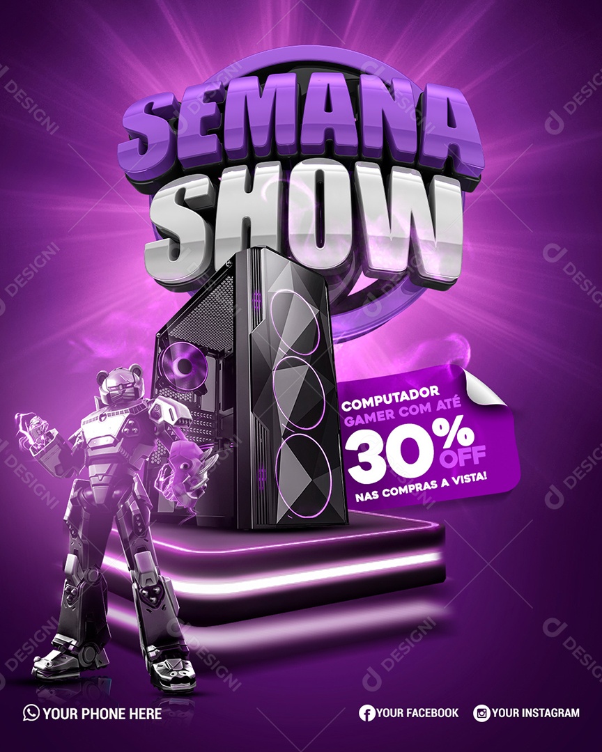 Computador Gamer Com Até 30% Off Nas Compras Semana Show Social Media PSD Editável