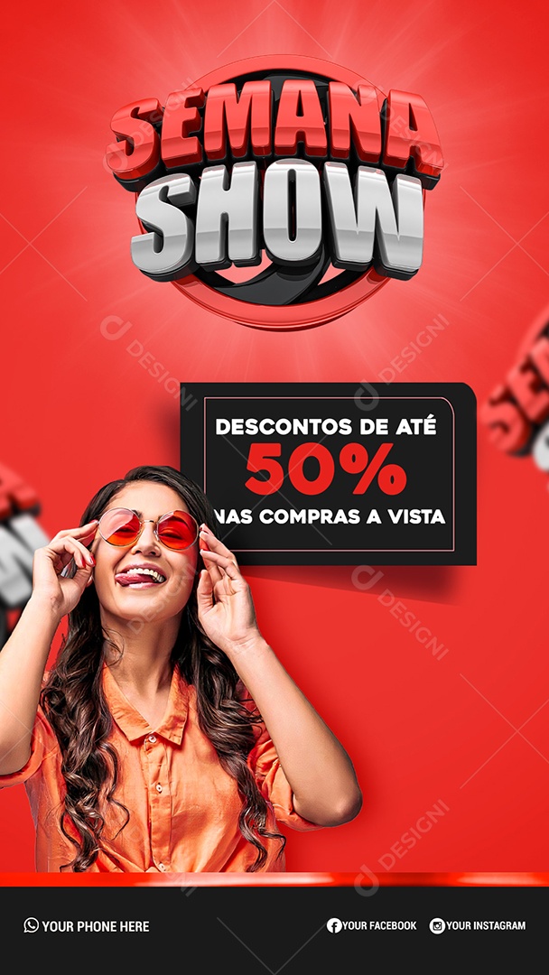 Story Descontos de Até 50% Nas Compras a Vista Semana Show Social Media PSD Editável