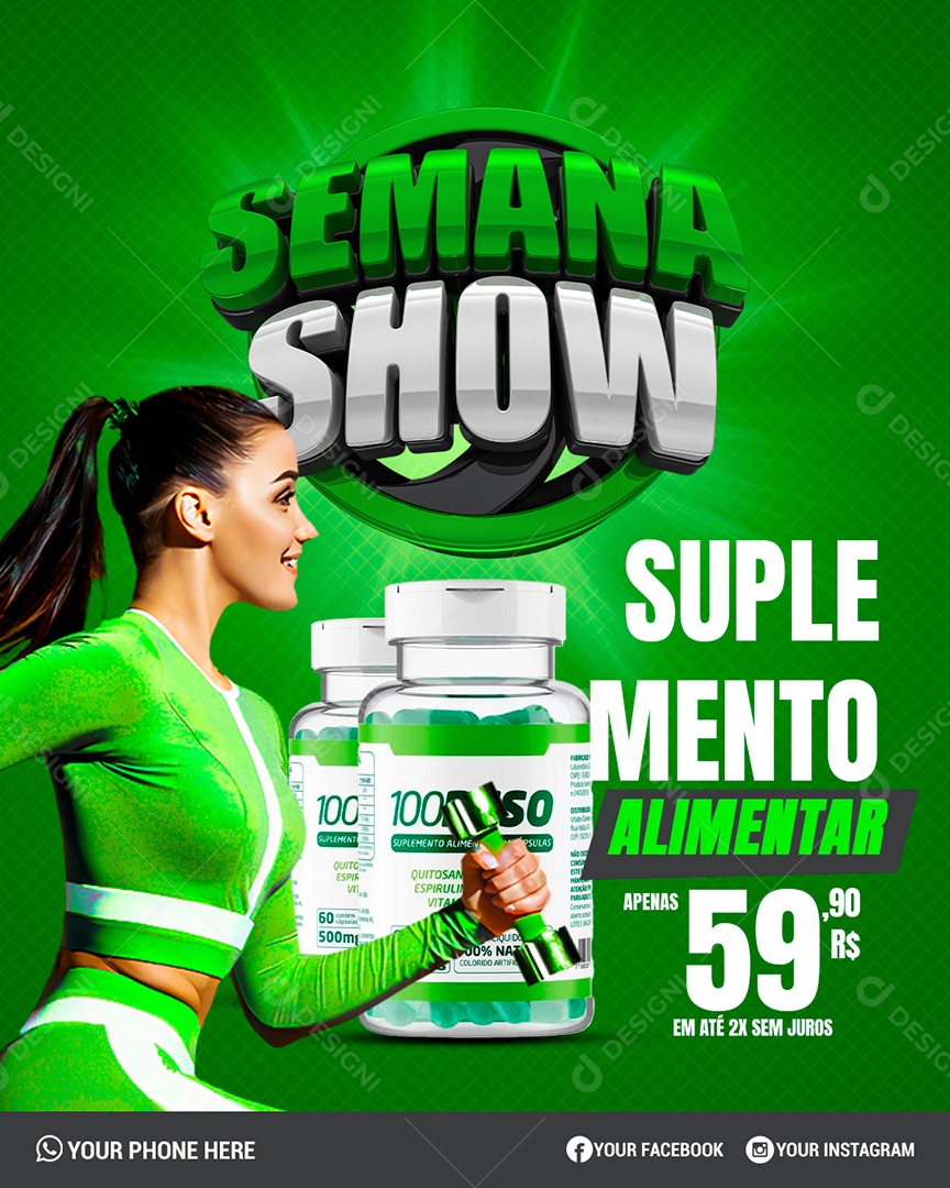 Suplemento Alimentar Academia Semana Show Social Media PSD Editável