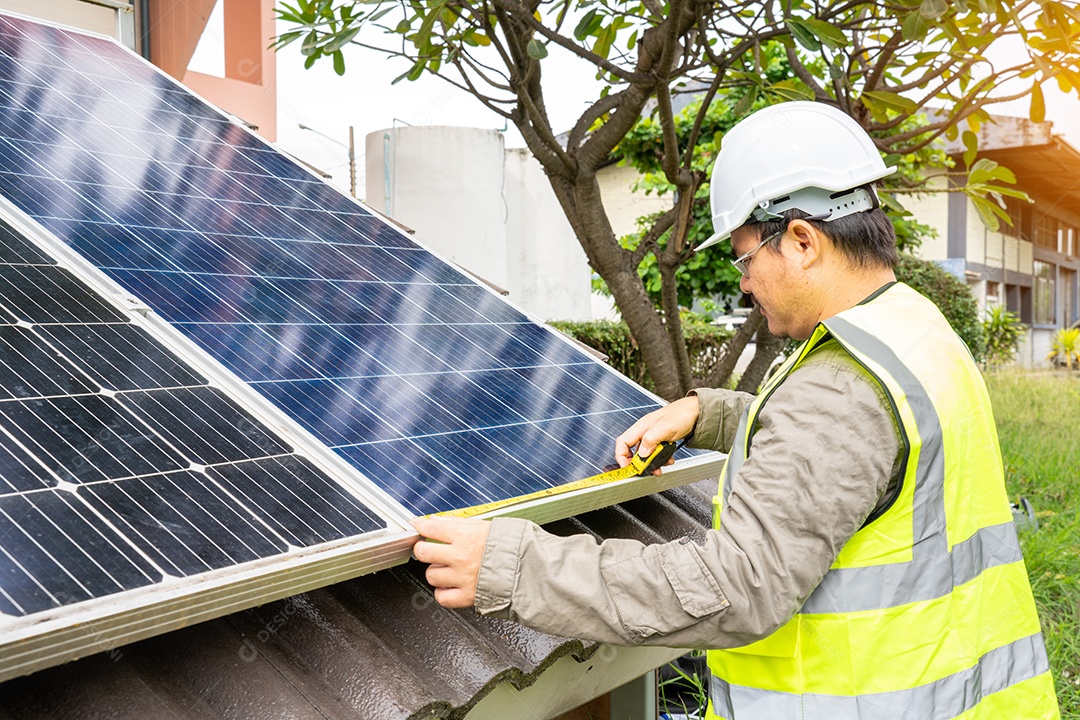Sistema de painéis voltaicos da foto solar azul do prédio de apartamentos.