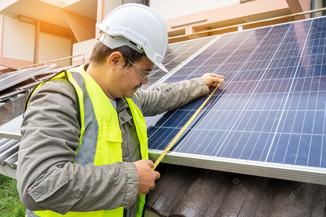 Sistema de painéis voltaicos da foto solar azul do prédio de apartamentos.