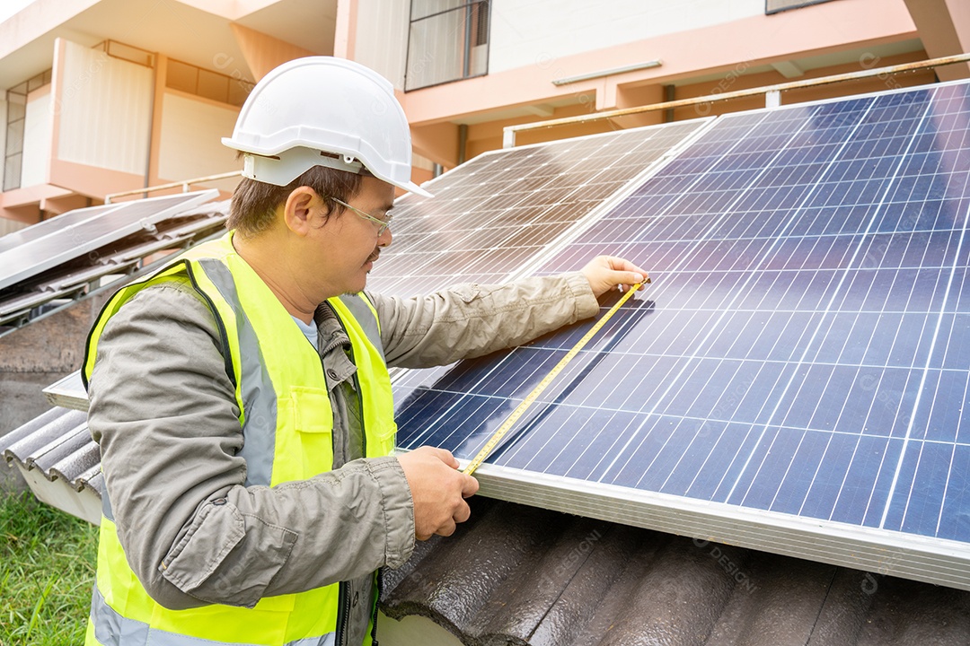 Sistema de painéis voltaicos da foto solar azul do prédio de apartamentos.