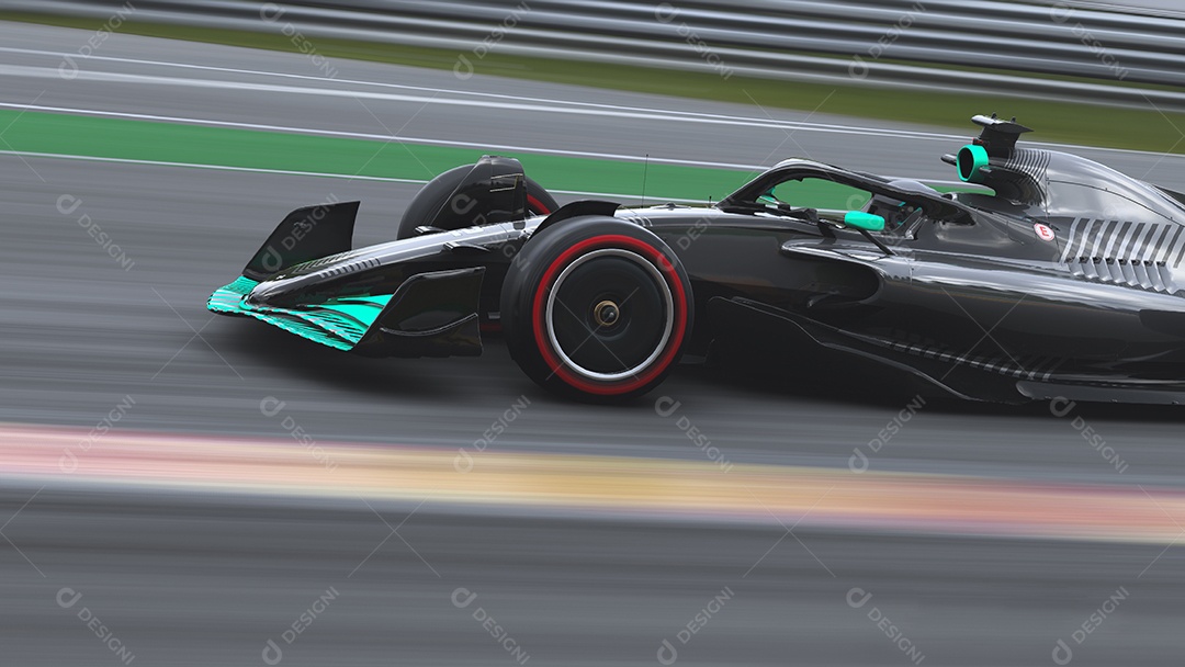 Carro de corrida correndo na ilustração 3D da pista.