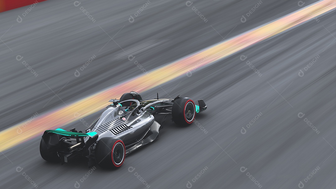 Carro de corrida correndo na ilustração 3D da pista.