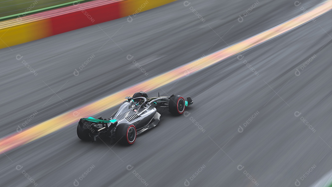 Carro de corrida correndo na ilustração 3D da pista.