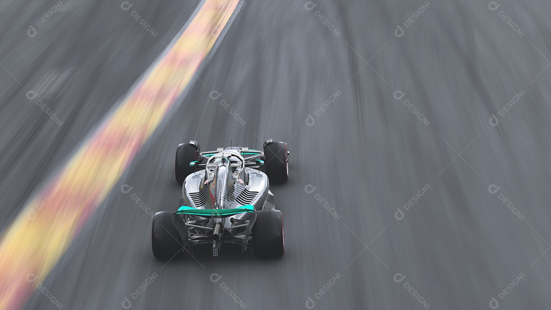 Carro de corrida correndo na ilustração 3D da pista.