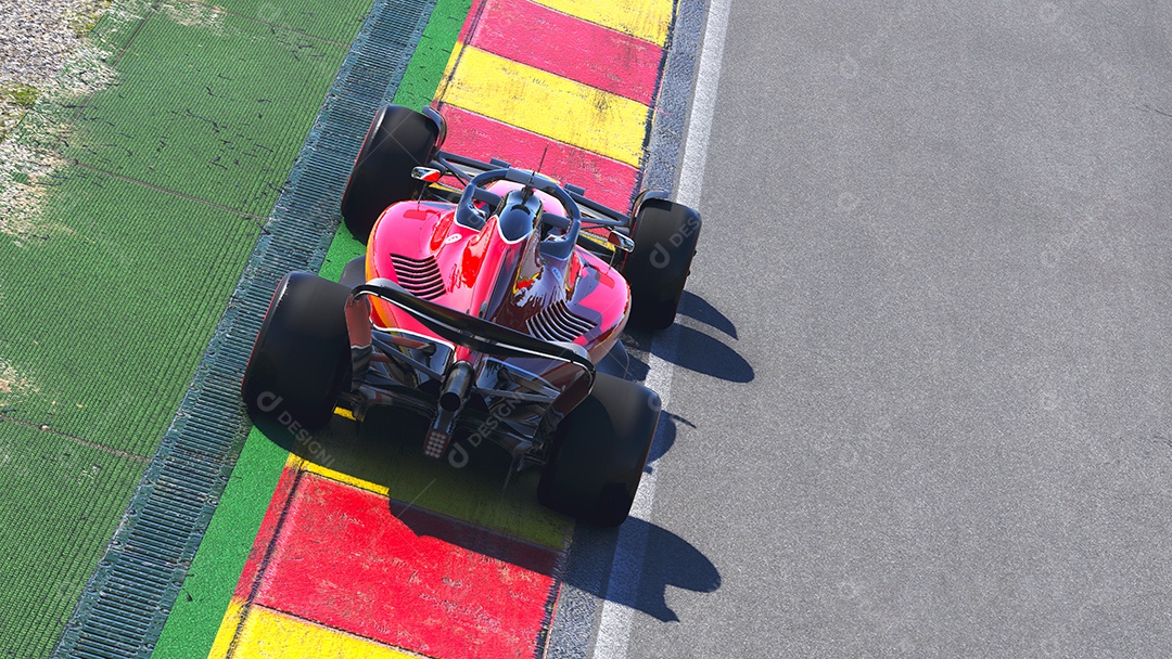 Carro de corrida correndo na ilustração 3D da pista.
