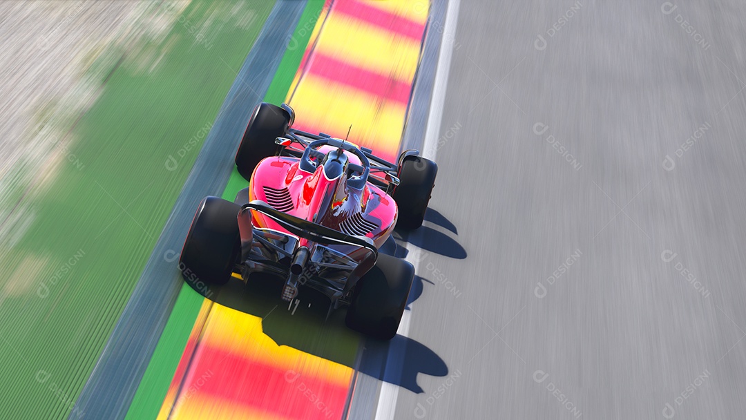 Carro de corrida correndo na ilustração 3D da pista.