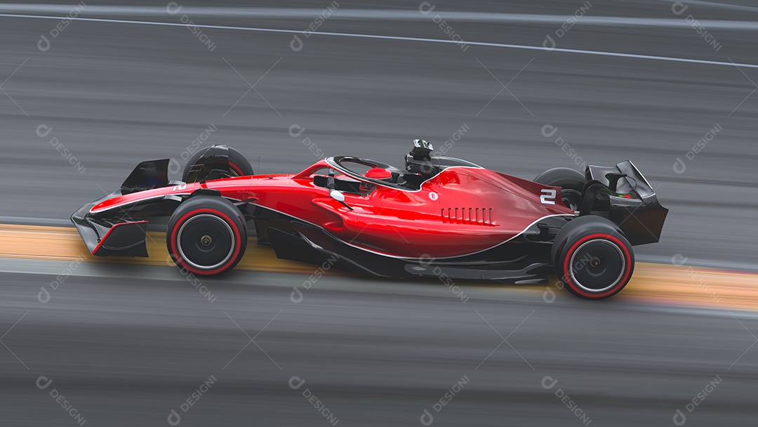 Carro de corrida correndo na ilustração 3D da pista.