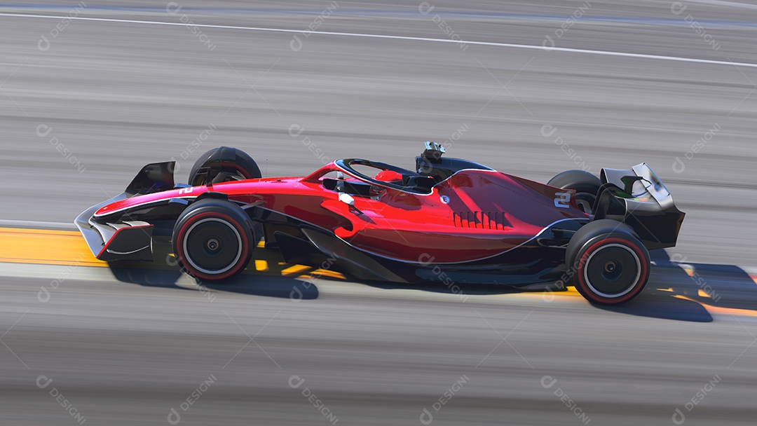 Carro de corrida correndo na ilustração 3D da pista.