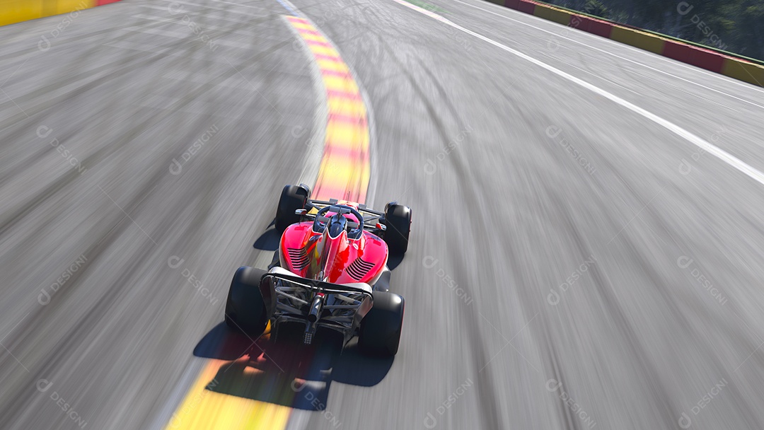 Carro de corrida correndo na ilustração 3D da pista.