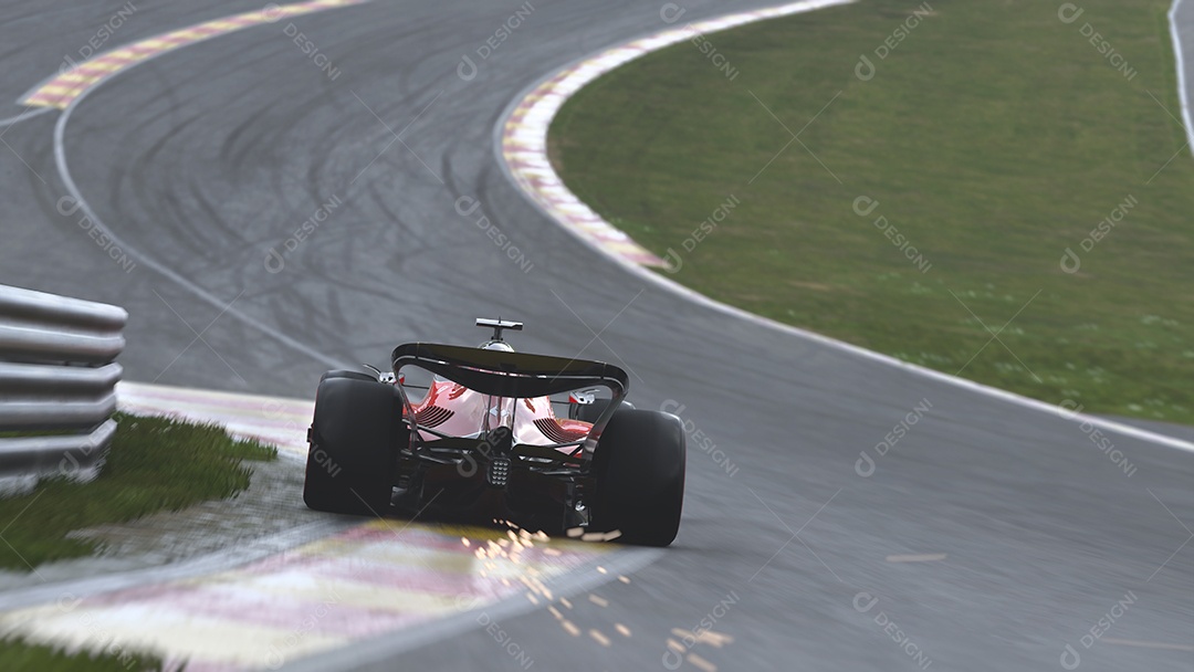 Carro de corrida correndo na ilustração 3D da pista.