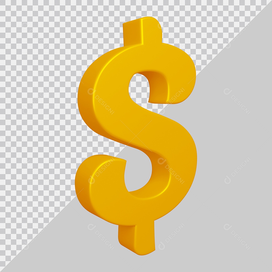 Elemento 3D Para Composição Símbolo do dólar $ Dourado PSD