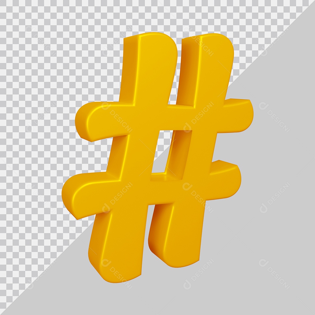 Elemento 3D Para Composição Símbolo de Hashtag Dourado PSD