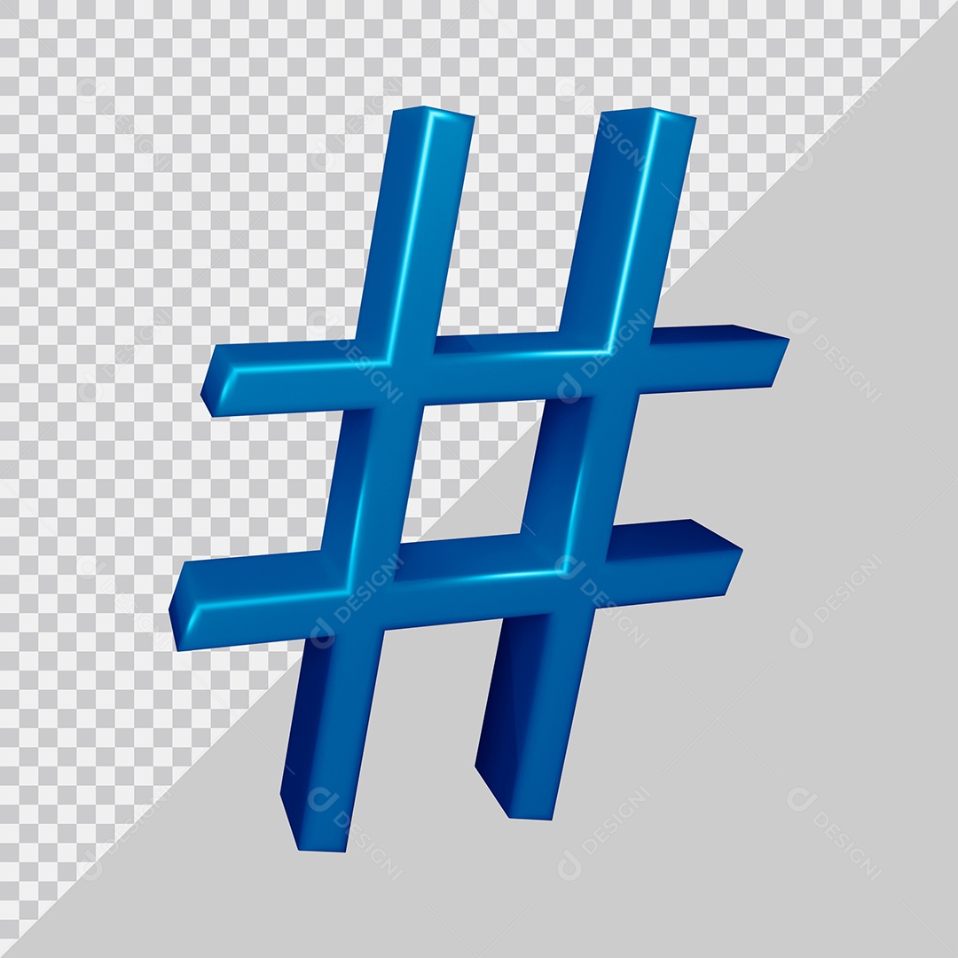 Elemento 3D Para Composição Símbolo de Hashtag Azul PSD