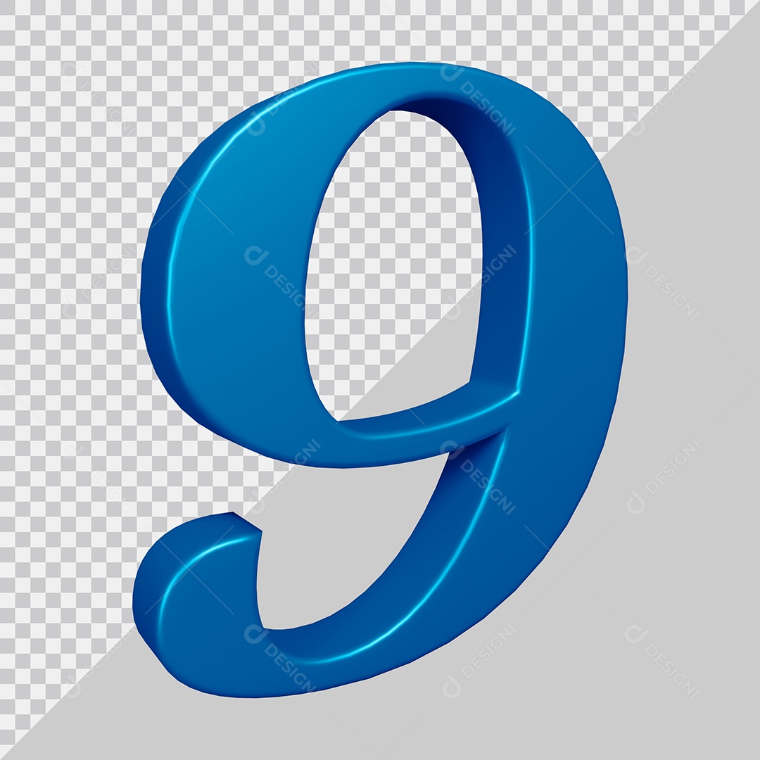 Elemento 3D Para Composição Número 9 Azul PSD