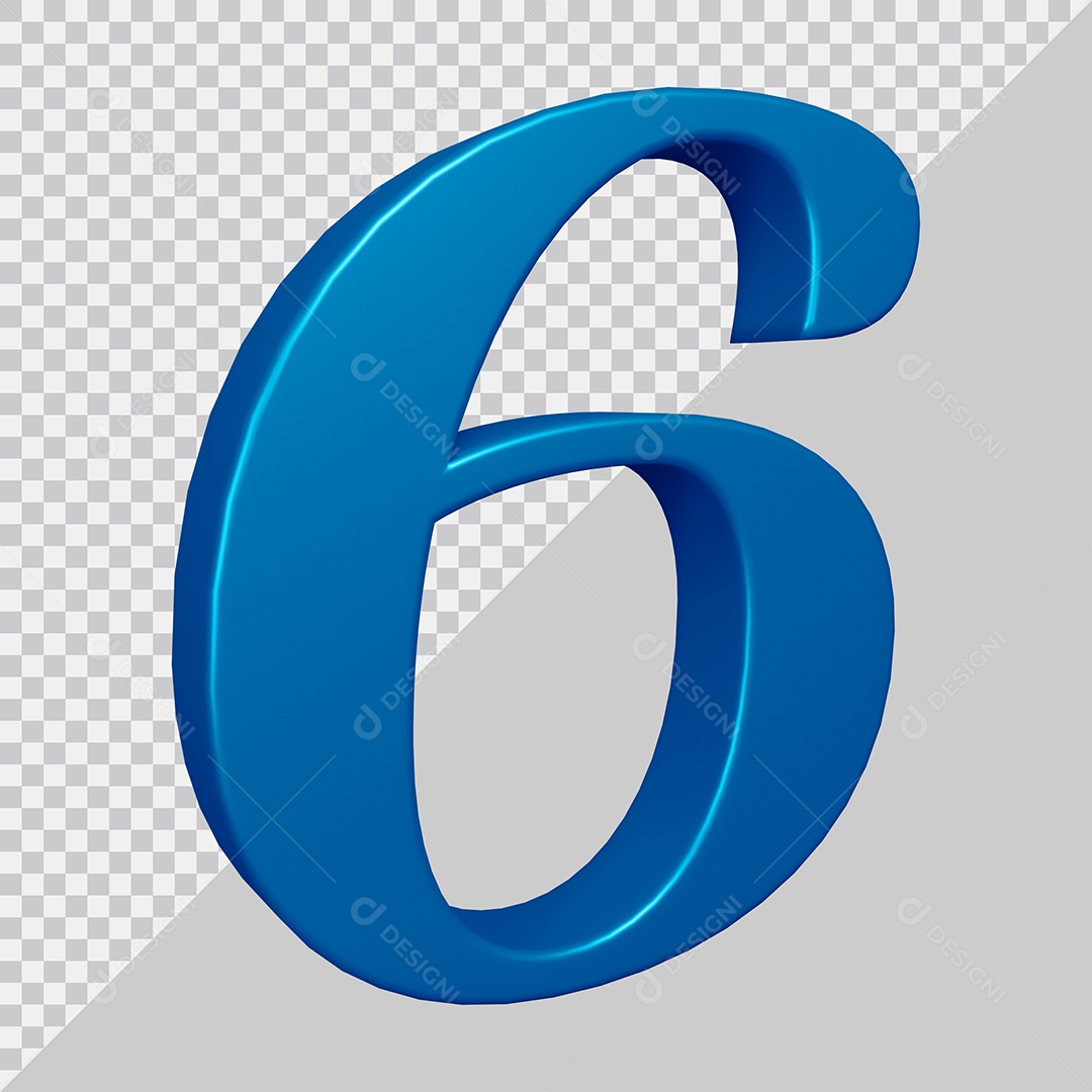 Elemento 3D Para Composição Número 6 Azul PSD