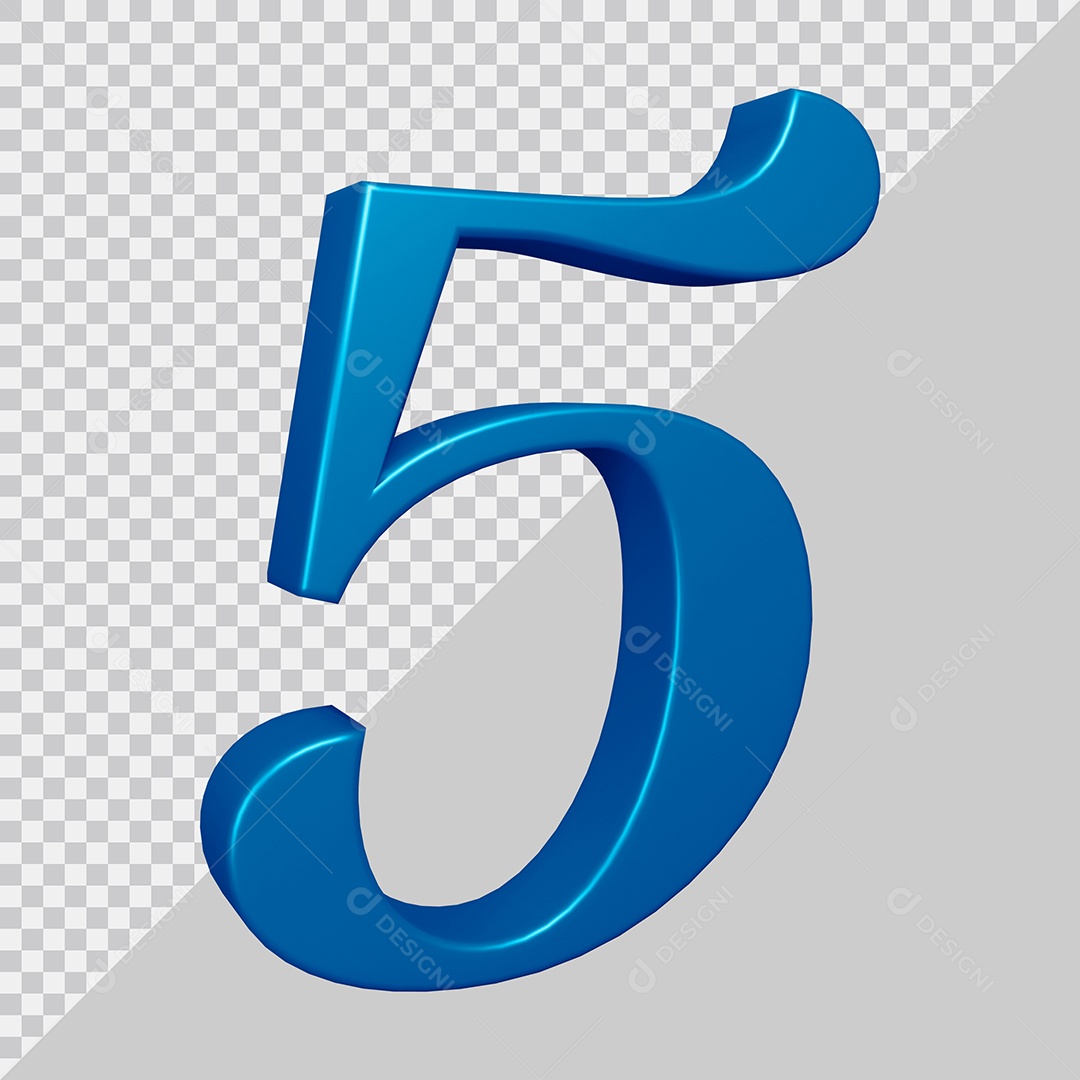 Elemento 3D Para Composição Número 5 Azul PSD