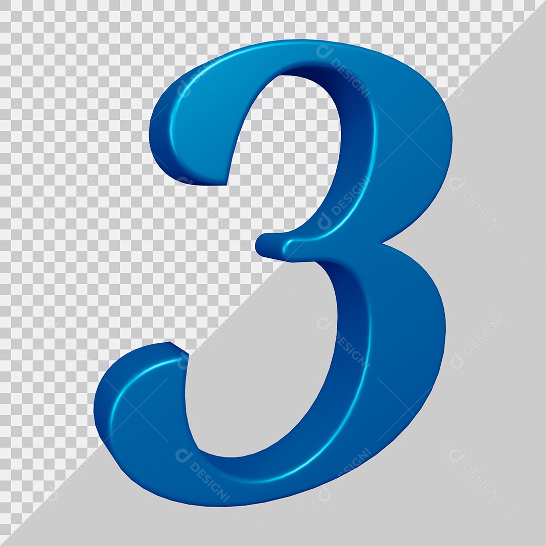 Elemento 3D Para Composição Número 3 Azul PSD