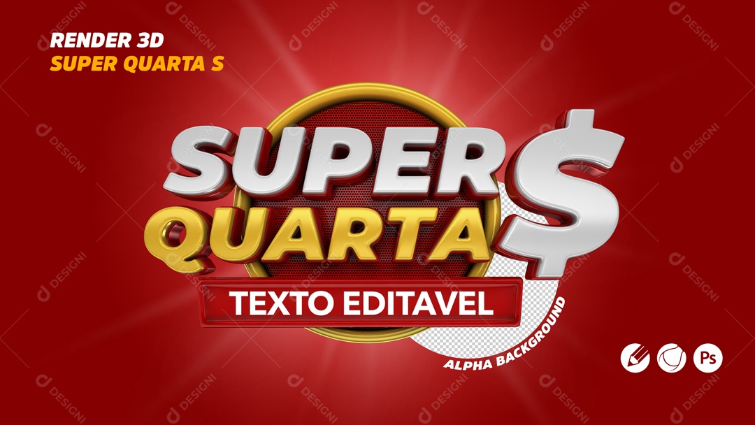 Selo 3D Super Quarta S Para Composição PSD