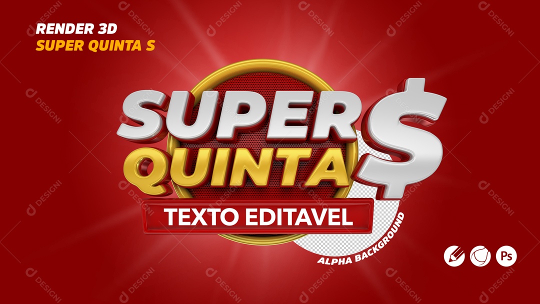 Selo 3D Super Quinta S Para Composição PSD