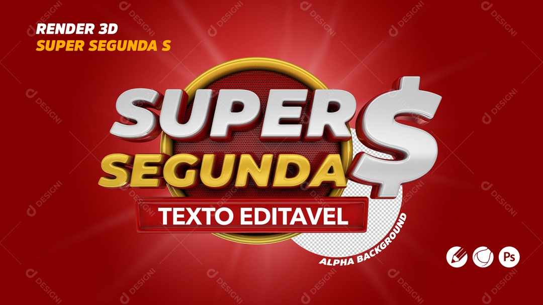 Selo 3D Super Segunda S  Para Composição PSD