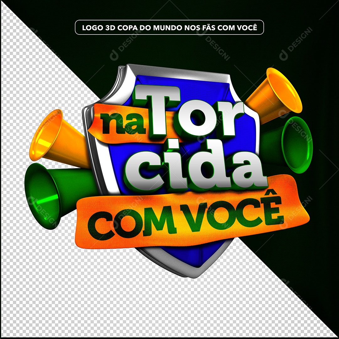 Na Torcida com Você Selo 3D para Copa do Mundo PSD