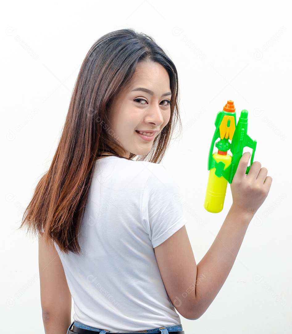 Mulher linda jovem garota segurando pistola